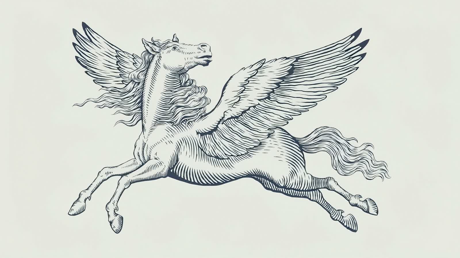 The pegasus redrawn as an engraving