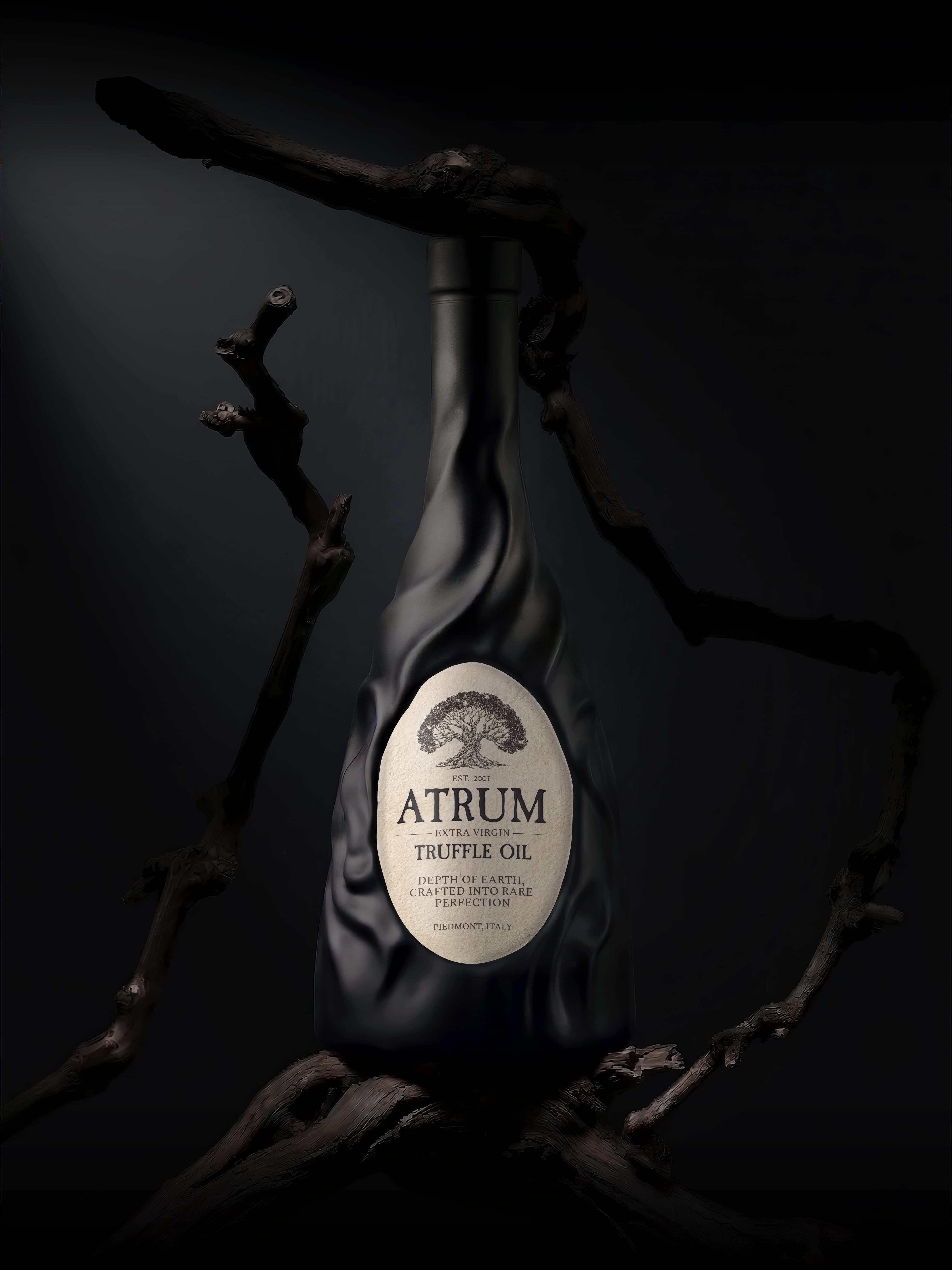 ATRUM — Бутылка в тёмном натуральном окружении