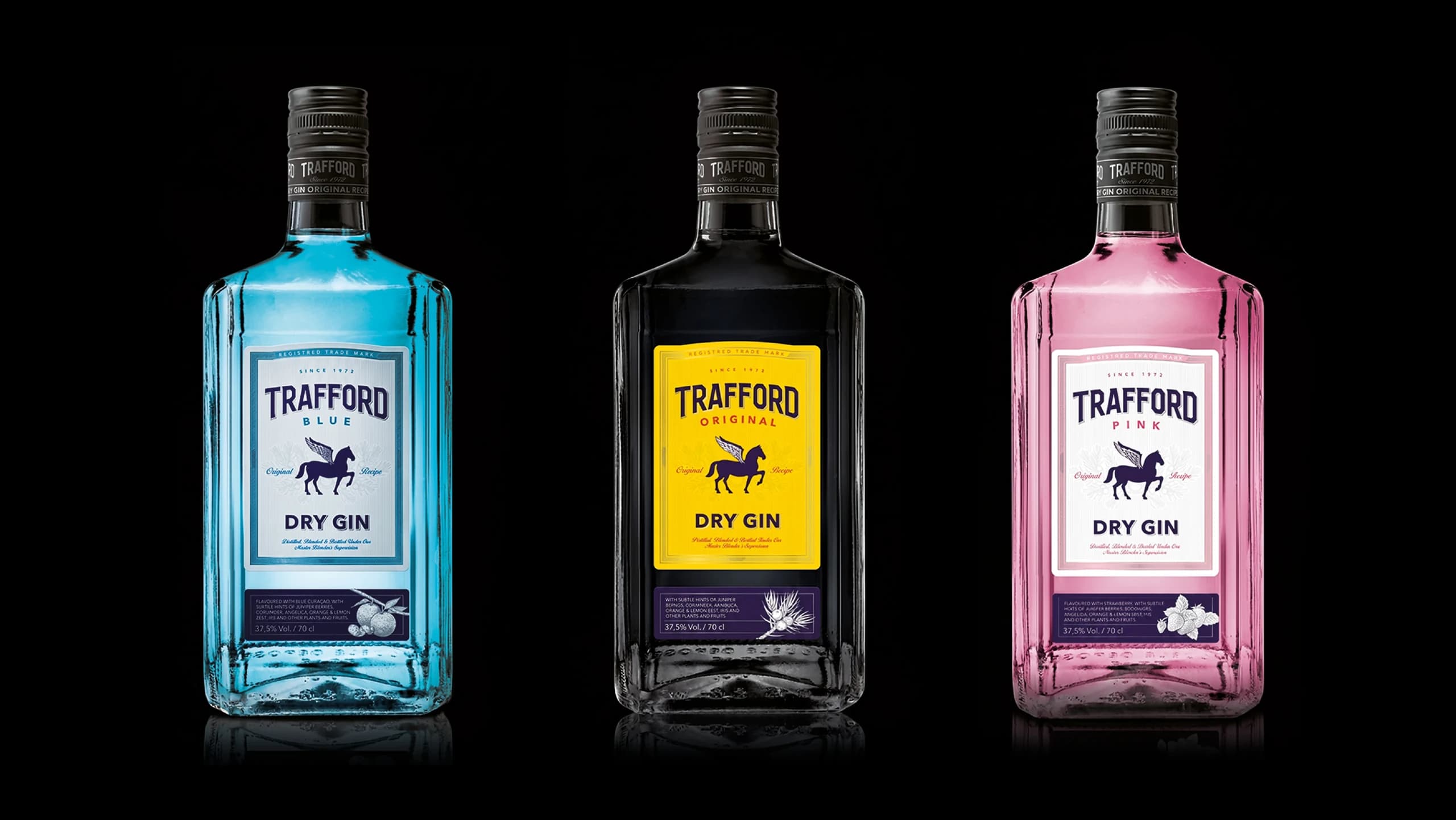 TRAFFORD — the previous gin range design, three bottles